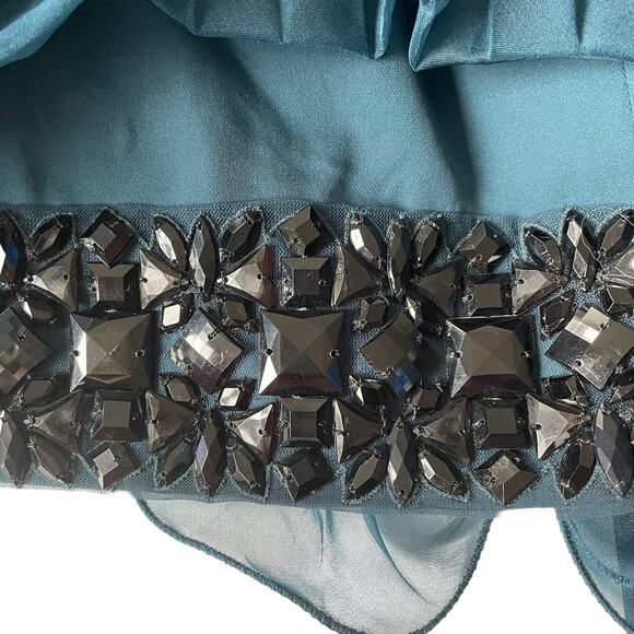 Marchesa Silk Knife Pleated Party Dress Strapless Black Crystals Teal 4 NWT - Picture 9 of 12